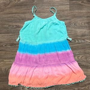 Adorable Girls Size 14-16 Tie-Dye Tiered Sundress in Aqua, Blue, Purple & Coral.